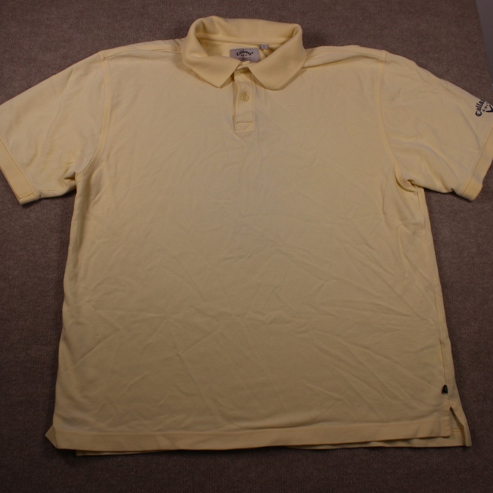 Callaway Golf Sport Mens Large Yellow Combed Cotton Short Sleeve Polo Shirt
